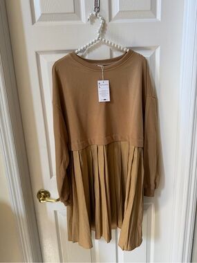 Tan Tiered Long Sleeve Dress